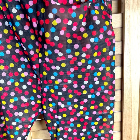 SHEER Multi-Colored Polka Dotted Black Nylon Stretchy Elastic Waisted Leggings - Picture 2 of 3